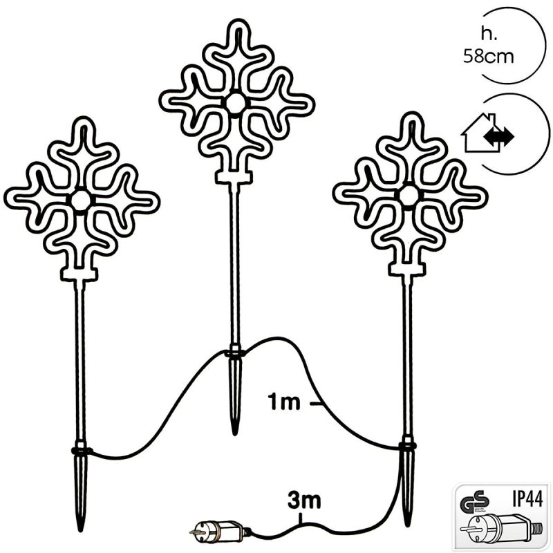 3. DECORATIVE LAMPS OUTDOOR PATH STICK 3 PCS SNOWFLAKE NEON