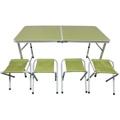9. FOLDABLE CAMPING TABLE 120X60X70/62/55CM + 4 CHAIRS GREEN