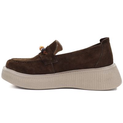 3. Women's leather platform moccasins with beads, brown, Vinceza 79649
