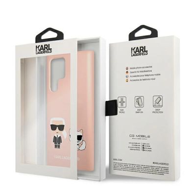 8. Karl Lagerfeld Silicone Ikonik Karl & Choupette Case for Samsung Galaxy S22 Ultra - Light Pink