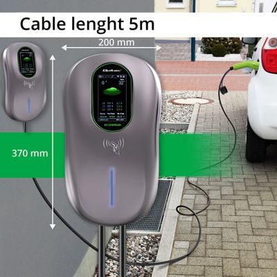 6. Qoltec EV Charging Station 2in1 Type2 22kW Wi-fi LCD RFID 3 Phase Wallbox 5m