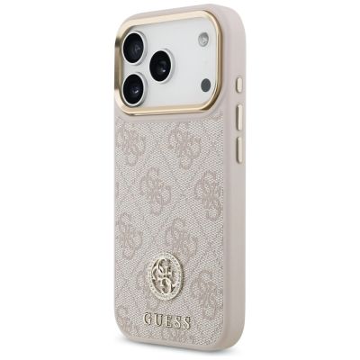 2. Guess 4G Strass Logo & Big Strap Metal Buttons MagSafe Case for iPhone 17 Pro - Pink