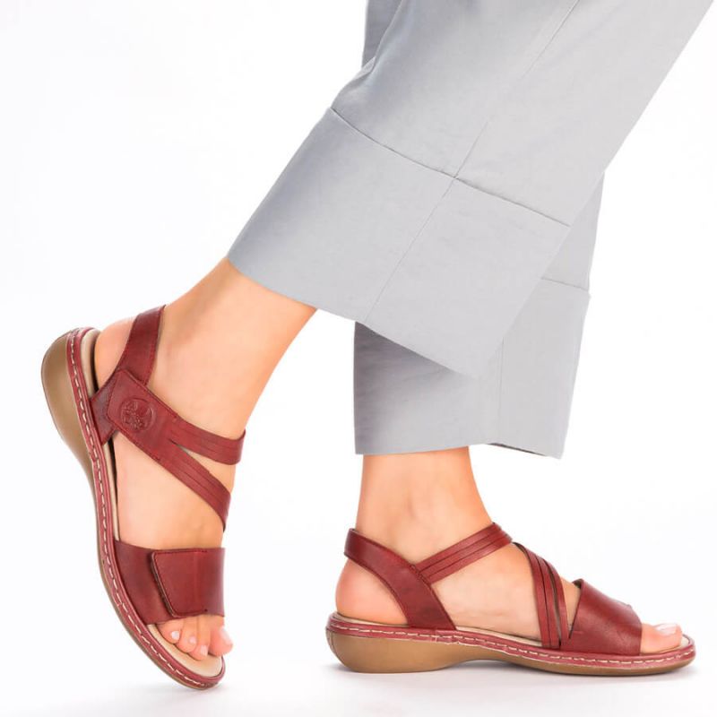 18. Rieker W RKR685 comfortable leather sandals red