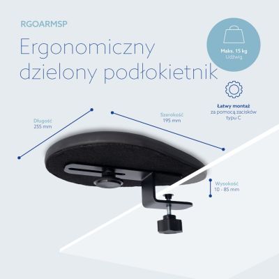 35. Ergonomic armrest SPLIT/BLACK RGOARMSP R-GO TOOLS