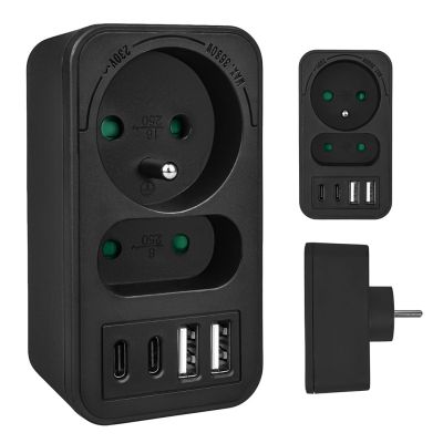 8. MACLEAN POWER SOCKET X2 + 4XUSB, SPLITTER WITH 2 SOCKETS, 2XUSB A, 2XUSB C PD 20W, 1X16A + 1X6A MCE249 F/B