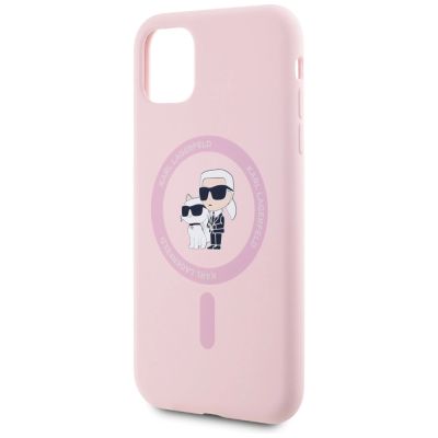 6. Karl Lagerfeld Silicone Karl&Choupette MagSafe iPhone 11 Case - Pink