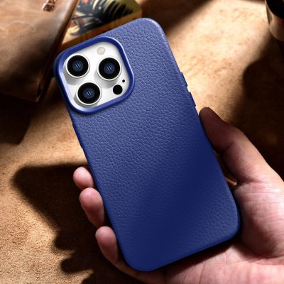 17. iCarer Litchi Premium Leather Case iPhone 14 Pro Max Magnetic Leather Case with MagSafe Dark Blue (WMI14220712-DB)