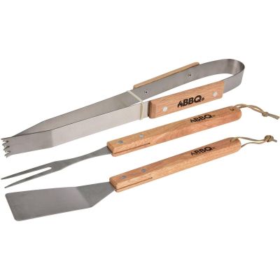 5. 3-in-1 BBQ Utensil Set with Wooden Handle