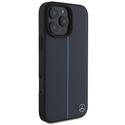 4. Mercedes MB Blue Line Leather MagSafe Case for iPhone 16 Pro Max - Navy Blue