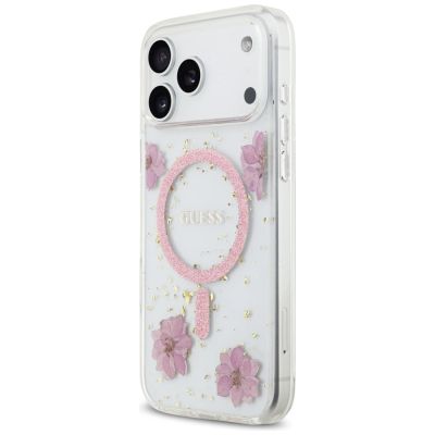 2. Guess Resin Flowers Glitter MagSafe Case for iPhone 17 Pro Max - Pink