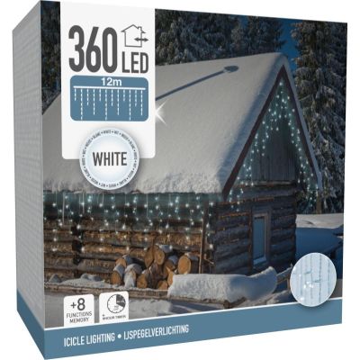 4. CHRISTMAS TREE LIGHTS OUTDOOR LIGHT CURTAIN 360 LED CONTROLLER TIMER COOL WHITE TRANSPARENT CABLE