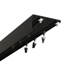 Double Black Aluminium Ceiling Curtain Track with Cover, 102 mm Wide Track Spacing, Gliders with Curtain Hooks, 200 cm, KOWALSKI