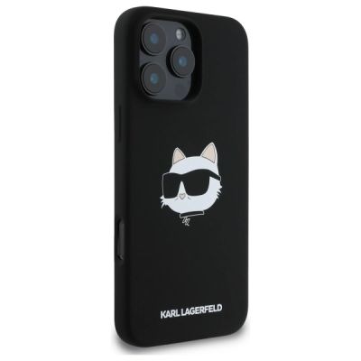 4. Karl Lagerfeld Silicone Choupette Head Print MagSafe iPhone 16 Pro Case - Black