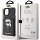 9. Karl Lagerfeld Saffiano Cardslots and Stand Monogram Ikonik Patch case for iPhone 15 - black