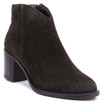 Women's leather ankle boots with a block heel, suede, chocolate, Cambell JE19473