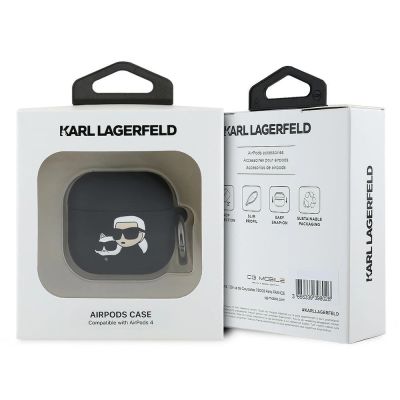 3. Karl Lagerfeld Silicone Karl&Chaupette Head 3D Case for AirPods 4 - Black
