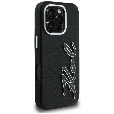 4. Karl Lagerfeld FW Grained Signature Logo Case for iPhone 16 Pro Max - Black