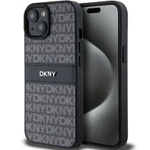 DKNY Leather Mono Stripe & Metal Logo Case for iPhone 15/14/13 - Black