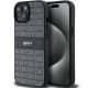 DKNY Leather Mono Stripe & Metal Logo Case for iPhone 15/14/13 - Black