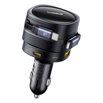 6. Baseus Enjoyment Max 90W Car Charger 2x USB-C + USB-C and Lightning Cable - Black