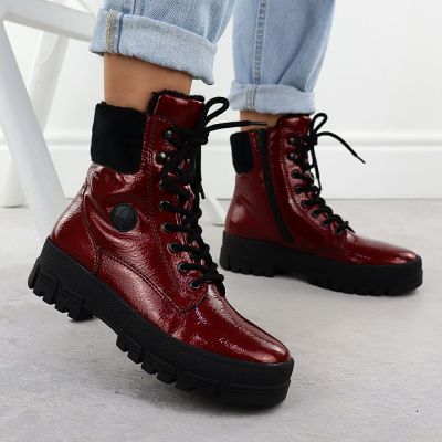 6. Women's red patent leather platform ankle boots Rieker Y0220-33