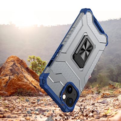 2. Crystal Ring Case Kickstand Tough Rugged Cover for iPhone 12 mini blue