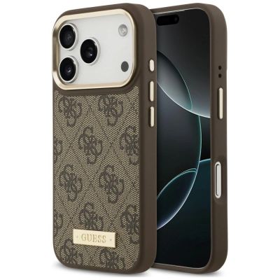 Guess 4G Logo Plate MagSafe Case for iPhone 18 Pro / 17 Pro – Brown