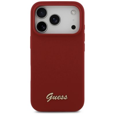 3. Guess Silicone Script Metal Logo MagSafe Case for iPhone 17 Pro - Red