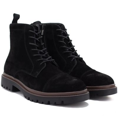 8. Men's leather ankle boots, unlined, suede, black, Big Star UU174221