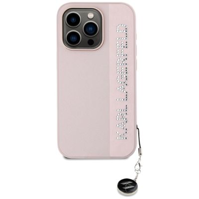3. Karl Lagerfeld Saffiano Rhinestones & Charm case for iPhone 15 Pro - pink