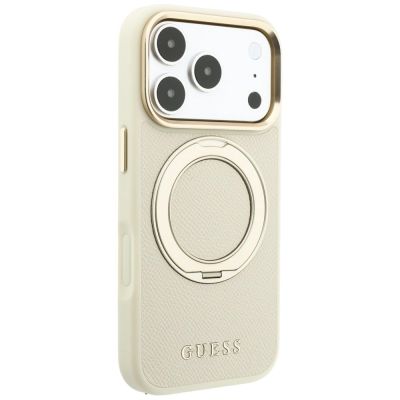 4. Guess Ring Stand 360 Grained Classic Logo MagSafe case for iPhone 18 Pro Max / 17 Pro Max - beige