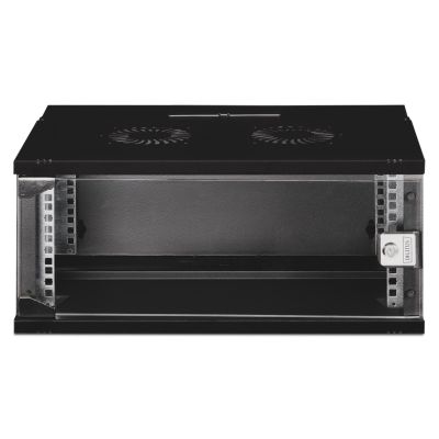 21. 19" 4U wall-mounted network cabinet, SOHO PRO 240 x 540 x 400 mm, glass door, black, unassembled, 60 kg