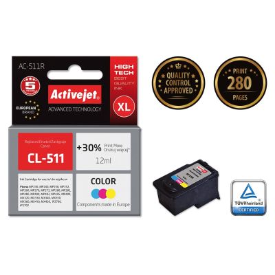 2. Activejet AC-511R Ink (Canon CL-511 replacement; Premium; 12 ml; color)