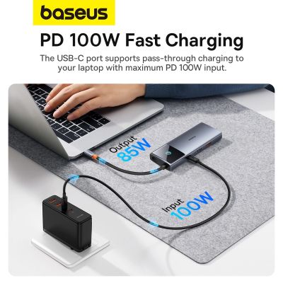 16. USB HUB 6in1 Baseus Metal Gleam Series II USB-A/USB-C/USB-C PD/HDMI/RJ45 - black