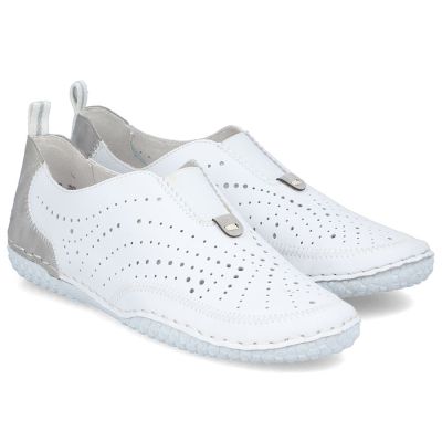 4. Women's leather openwork slip-on shoes, white Rieker 43663-80