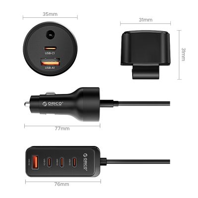 2. ORICO ChargeClip 90W 2A4C Back Clip Multi-Port Car Charger