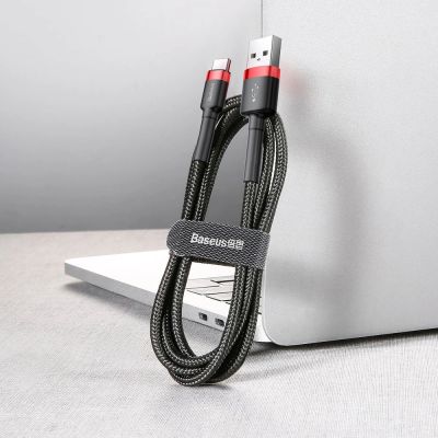 5. Baseus Cafule Cable durable nylon cable USB / USB-C QC3.0 2A 3M black-red (CATKLF-U91)