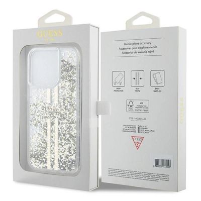 8. Guess Liquid Glitter Gold Stripes case for iPhone 15 Pro Max - transparent