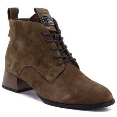 6. Women's leather ankle boots with heels, camel suede, Vinceza FIO27-67036