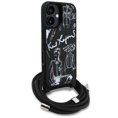 3. Karl Lagerfeld Crossbody Grained Pattern & Logo Case for iPhone 16 - Black
