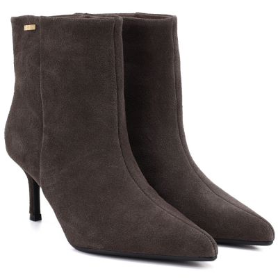 4. Women's leather ankle boots with a low heel, suede, brown, Big Star UU274492