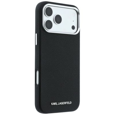 4. Karl Lagerfeld Grained Elongated Logo MagSafe Case for iPhone 17 Pro Max / 18 Pro Max - Black