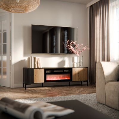 3. MERCI TV cabinet 180x40x53.5 black/artisan oak + fireplace