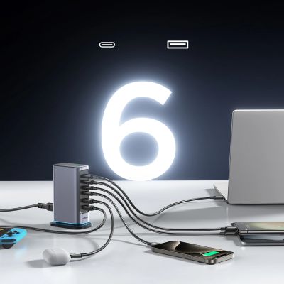9. Joyroom JR-TCM02 Multiport GaN Charger 65W EU 4x USB-C 2x USB-A - Dark Gray