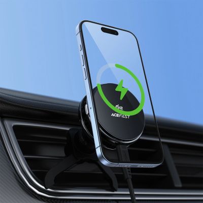 6. Acefast D66 Magnetic Car Air Vent Mount with Qi2 25W Wireless Charging and Cooling - Black