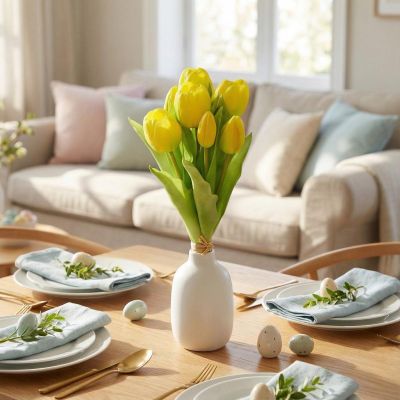 18. BOUQUET OF 7 YELLOW TULIPS 31 CM LIFE-LIKE SPRING DECORATION