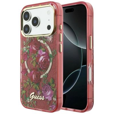 Guess IML Glitter Blossom Roses case for iPhone 17 Pro Max / 18 Pro Max - burgundy