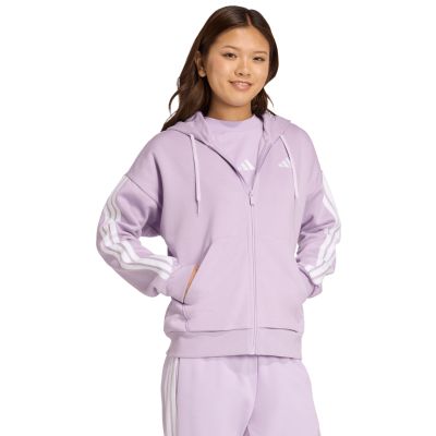 10. Women's adidas Essentials 3-Stripes Full-Zip Fleece Hoodie Purple JY3080