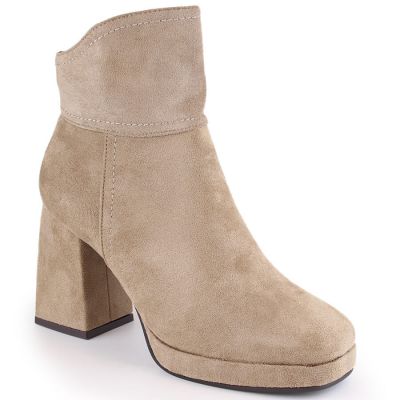 Suede ankle boots with a block heel and platform, insulated, M.Daszyński W SAN24B, beige