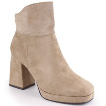 Insulated suede ankle boots with a high heel and platform M.Daszyński W SAN24B, beige